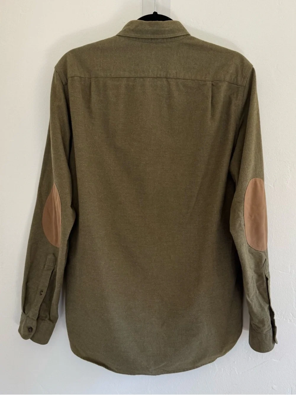 J. Crew Factory Long Sleeve Elbow Patch Cotton Button Down Shirt Green Brown